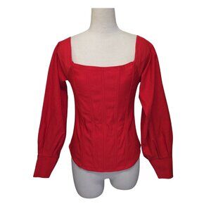 Revamped Red Corset Bodice Long Sleeve Shirt Top Bodycon Romantic